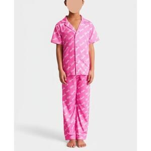 Barbie Pajama Set Kids Size 2T Pink Logo Print Flame Resistant Dreamhouse Core